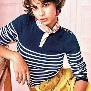 La Maille Sezane blue and white striped cotton and wool sweater size S